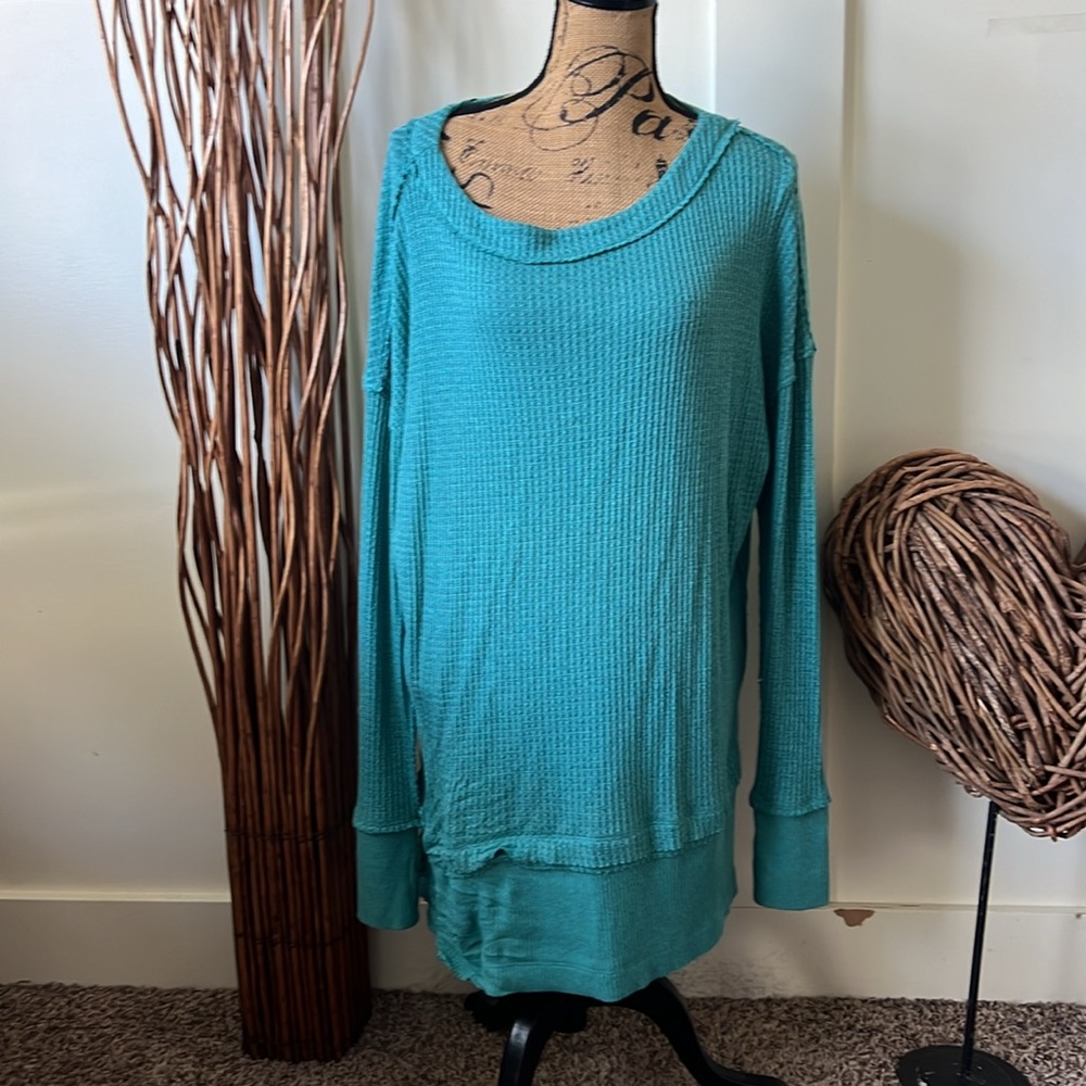 We The Free Teal Waffle Weave Long Sleeve Thermal Tunic